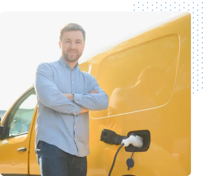 Yellow Van charging at station