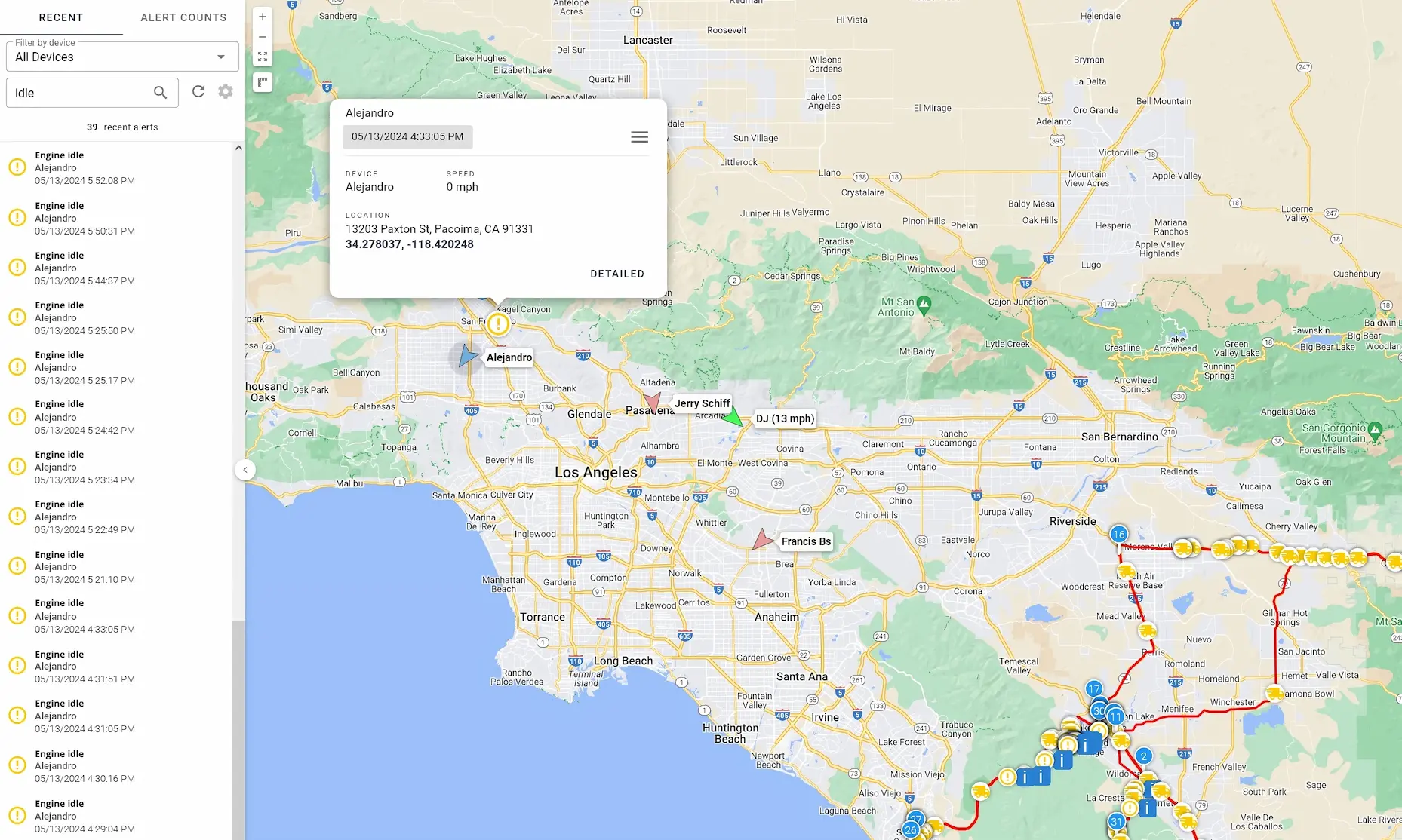 One Step GPS UI showing excessive engine idling